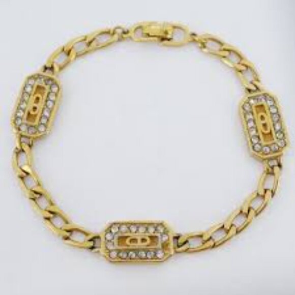 Christian Dior Bracelet CD Logo Rhinestone Orange Octagon GP Jewelry GS173 - Picture 1 of 8